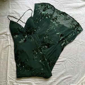 Valhalla Forest Green Sequin Lace-Up Maxi Dress